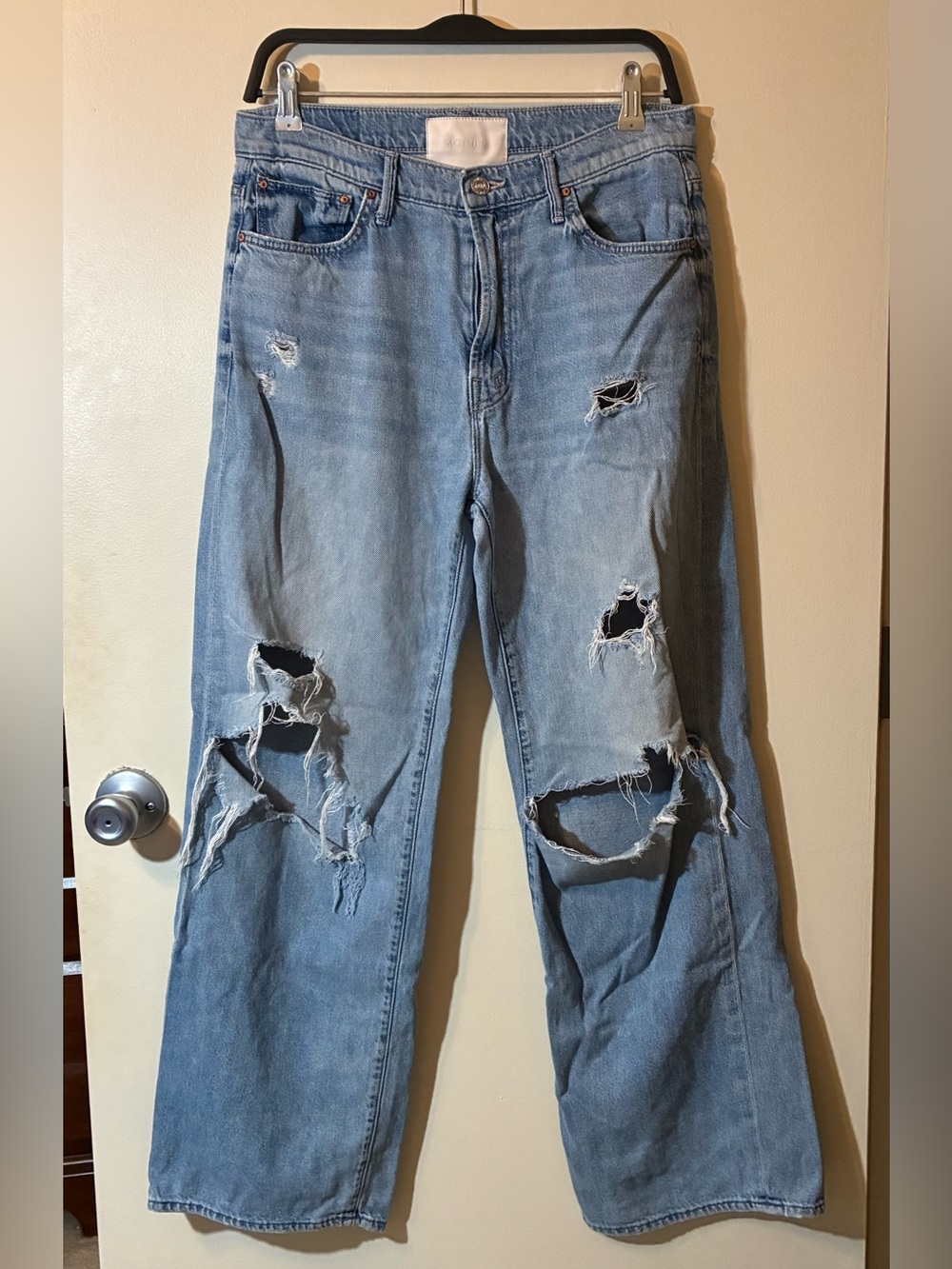 MOTHER Superior Lil' Dodger Sneak Jeans Distressed Wide Leg Boho 28 Petite EUC